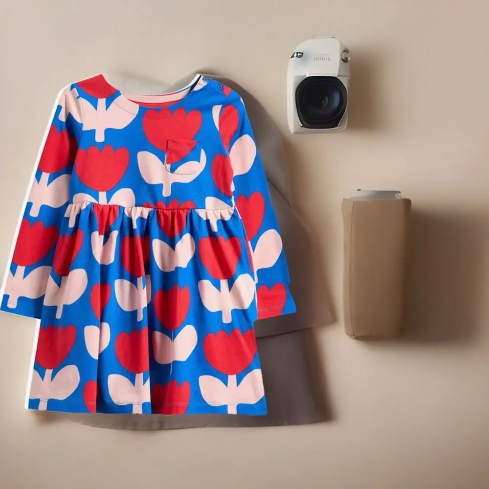 Mini Boden Kids' Tulip Print Long Sleeve Cotton Dress SZ 10-11 Y NWT